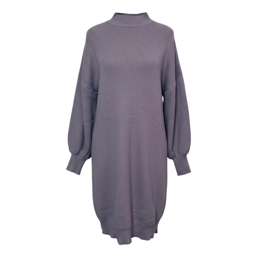 ZESICA Women Sweater Dress S Purple Ribbed Knit Mock Neck Lantern Sleeve Casual